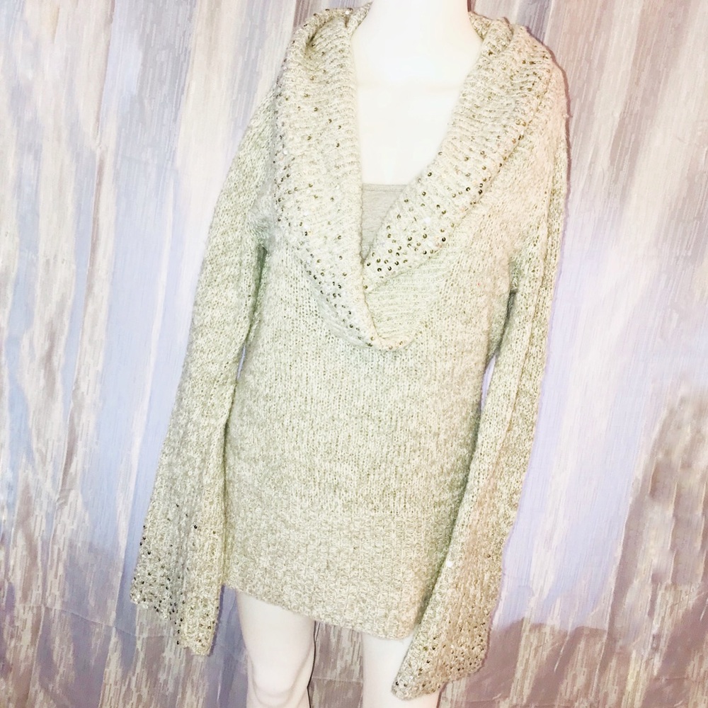 WHBM Grey Sequin Accent Sweater